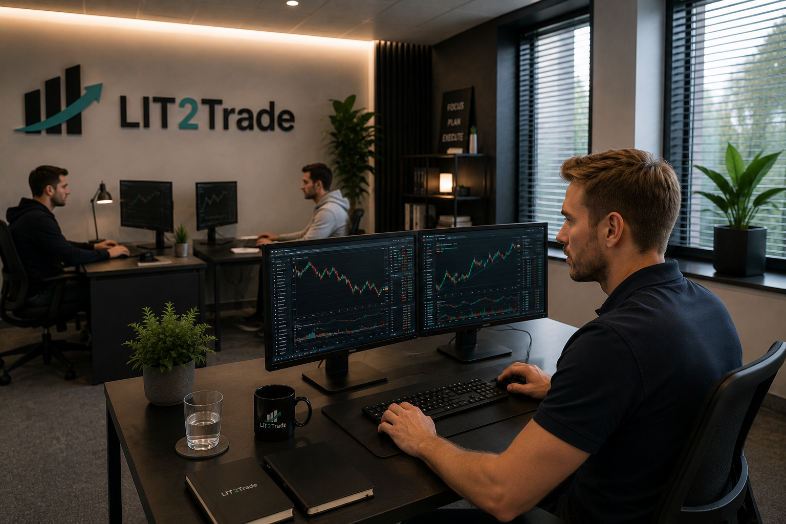Das LIT2Trade Team beim Handel an den Trading-Arbeitsplätzen